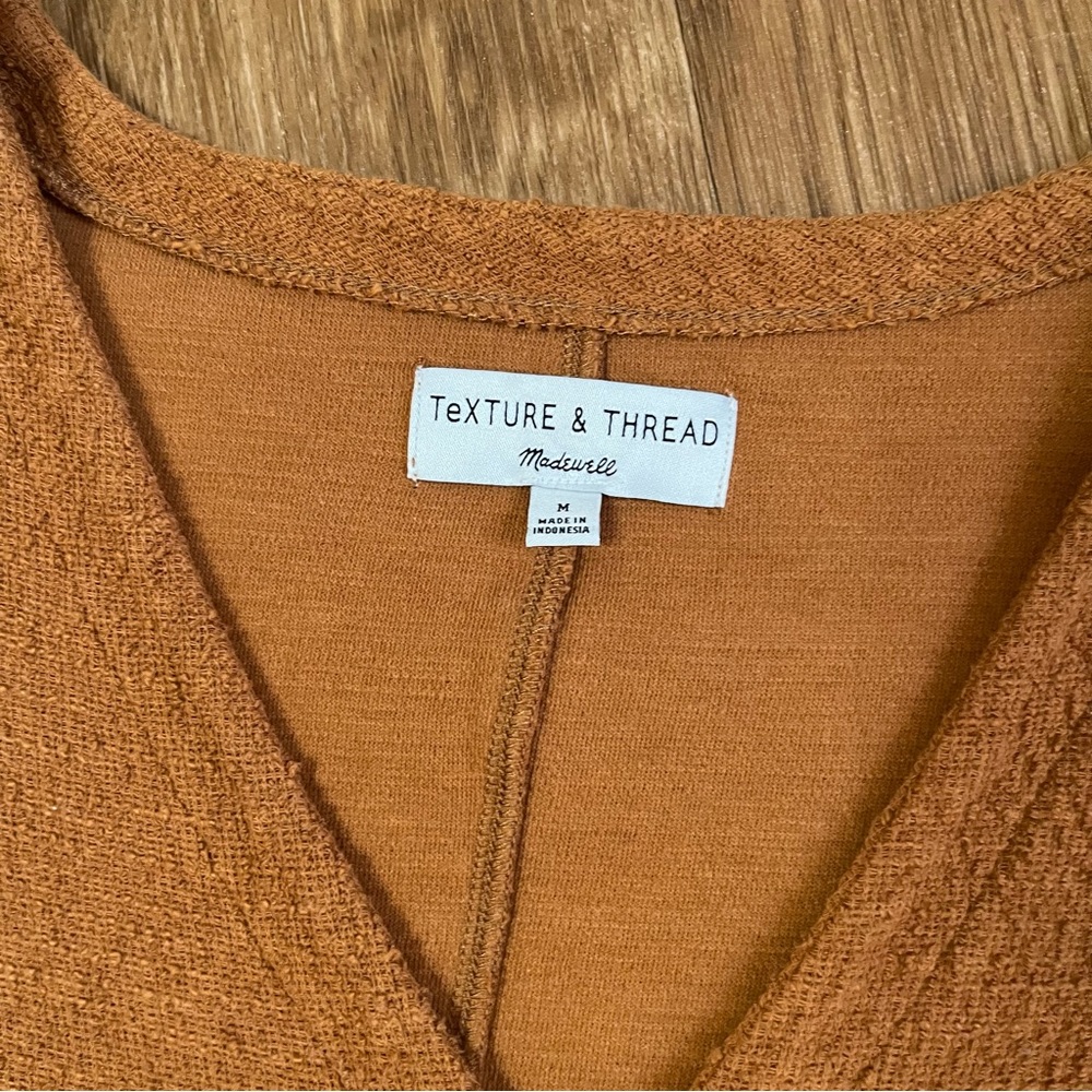 Madewell 100% Cotton Terracotta V-Neck Faux Wrap Sweater Cottagecore - Picture 3 of 9